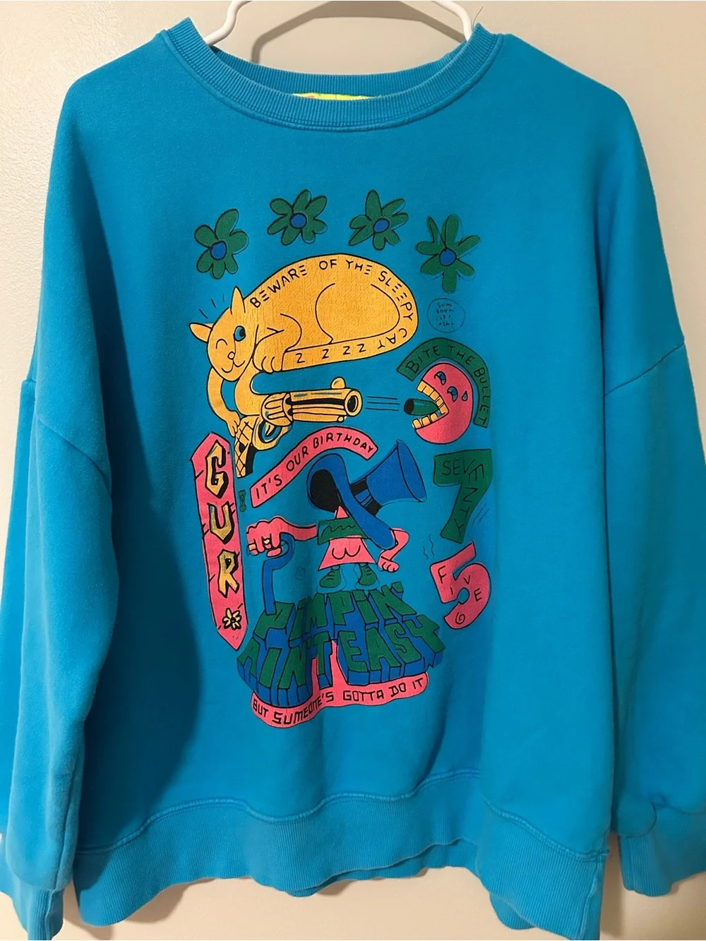 Bright Blue Graphic Cat-Print Pet Cat Sweater